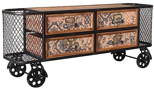 Barwagen „LOFT Studio“ – Rollwagen mit 4 Schubladen | Industrial Beistelltisch | Metall & Holz | Patchwork Design auf Rollen lof105 Palazzo Exklusiv