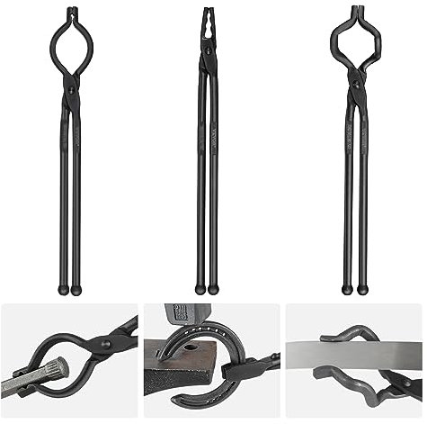 VEVOR Pince de Forge 3PCs Tenailles de Forge 46 cm en V en Gueule de Loup et en ZV Construction Durable en Acier au Carbone Long Manche Bonne Prise Opération Plus Sûre Matériels de Base pour Forgeron
