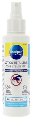 Steripan - Lotion Répulsive Zones Tempérées - Moustiques et Moustiques Tigres - Jusqu'à 8 Heures Haute Protection - Protection Famille - 100 ml