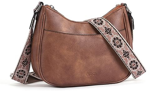 CLUCI Umhängetasche Damen, PU Leder Handtasche Damen Crossbody Bag Damen,Handytasche zum Umhängen,Schultertasche für Frauen mit Einzigartige verstellbarem Farbigem Riemen,braun