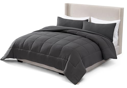UGG Leonora Comforter Set with 2 Pillow Shams Lightweight Down Alternative Blanket Reversible Cozy Warm All Season Washable and Hypoallergenic Bedding Set, King, Charcoal Grey