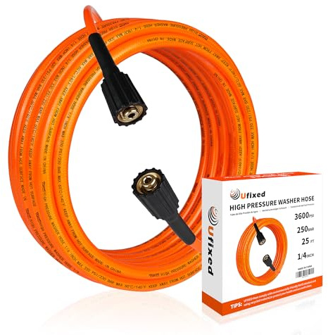 Super flexibler 7.6 M-Hochdruckreiniger-Schlauch, knickfest, orange, 1/4 Zoll M22 14MM Messing-Schwenkanschluss, 3600 PSI, leichter Schlauch für Hochdruckreiniger