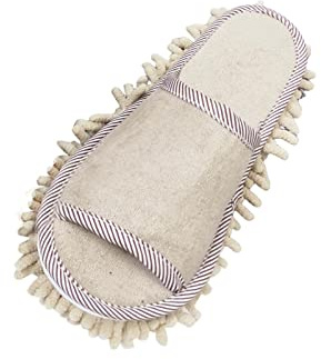 Gralara Chaussons de Vadrouille Amovible, Muet Unisexe Microfibre Haute Absorption Doux Nettoyage Sandales, Chaussons Nettoyants Réutilisables pour Sol Poussière, Beige