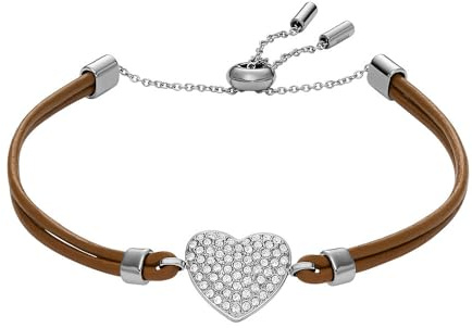 FOSSIL Damarmband Sadie Glitz Heart Armband Dam, läder brun, JF04675040, Length: 216mm, Width: 11.5mm, Läder, Ingen ädelsten