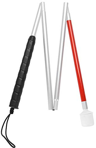 Rotating Head Folding Blind Cane Walking Stick with Red Reflective Tape for The Blind and Visually Impaired People,43 inch Collapsible Non-Slip Aluminum Cane