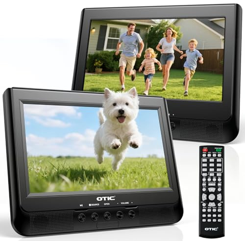 OTIC 10.1 Dual Car DVD Player, Portable DVD Player for Car Headrest Dual Screen with Remote, 5 Hours Rechargeable Battery, Last Memory, All Region,  Travel, Support DVD/CD/USB/SD Card