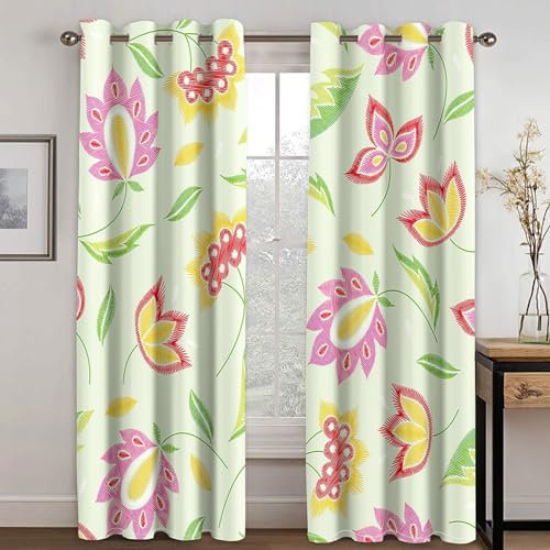 MTBDDyyds Vorhänge Für Kinderzimmer Jungen - 3D Farbe Blumen Pflanzen 160X132Cm - Kinderzimmervorhänge Mit Ösen, Verdunkelungsvorhang Gardinen Schals Vorhang Blickdicht
