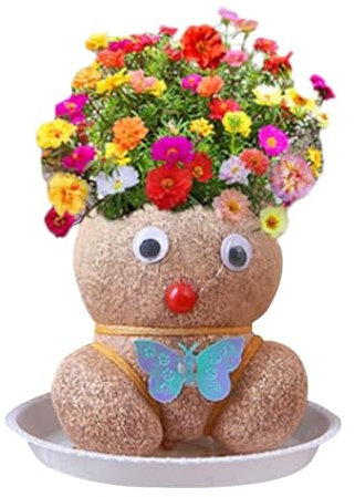 Blumenkopf Graskopf Puppen Pflanze - Graskopf-Pflanze Wächst In -Bonsai-Töpfen Für Garten Zuhause Dekoration,Züchten Sie Ihre Eigene Pflanze,Lustiges Geschenk Für Kinder Damen Jungen Mädchen