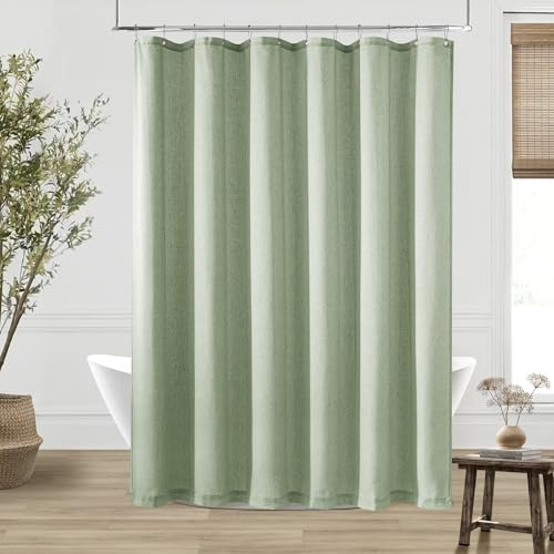 Duschvorhang, Leinen, extra lang, für Badezimmer, 183 x 244 cm, Boho, Bauernhaus, wasserabweisend, extra hoch, 183 x 244 cm, Salbeigrün