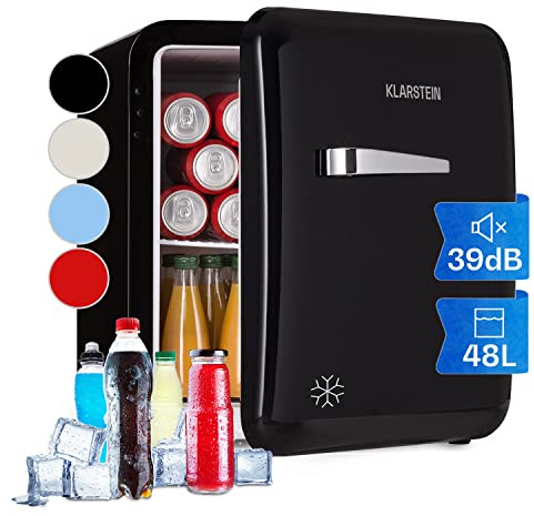 KLARSTEIN Mini Frigo de Chambre pour Boissons, Petit Frigo Silencieux, Design Vintage, Mini Bar Intérieur, Bières, Petit Refrigerateur Camping, Bureau, Dégivrage Manuel, Frigo Cosmetique, 0-10°C, 48L