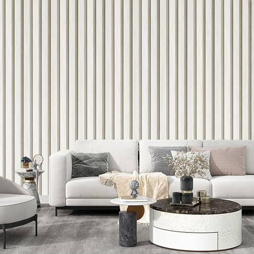 Beswitory Beige 3D Effect Wood Slats Wallpaper Natural Wood Grating Panel Wallpaper Feature Wall for Hallway Stairs Lounge Hall Adults Kids Bedroom Living Room