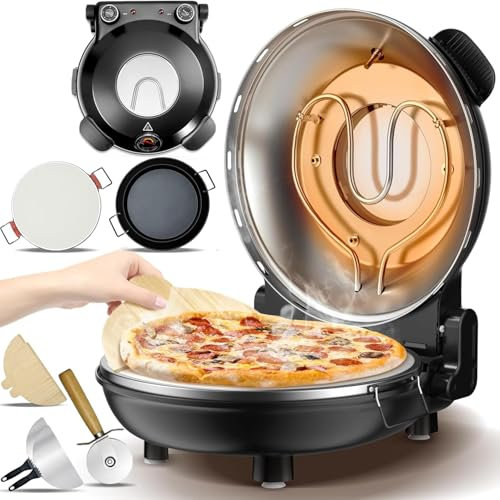 HYQNG Countertop Pizza Oven Indoor, 12 Inch Electric Pizza Oven Countertop with Pizza Stone Viewing Window Thermometer, Heats up to 420℃, Table Top Pizza Cooker Portable Pizza Maker for Home Patio RV