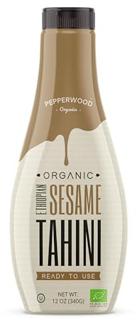 Organic Ethiopian Sesame Tahini 340g - Squeezable Creamy & Ready Tahini Paste - Hulled, Unsalted, Non-GMO, Gluten-Free, Peanut-Free, by Pepperwood Organics