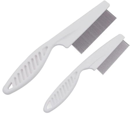 2Pcs White Long Handle Metal Hair Nit Comb Remove Head Nits Nit Comb For Pets Kids And Adults Lice Treatments (14cm, 18cm)，Lice Treatments，Lice Combs