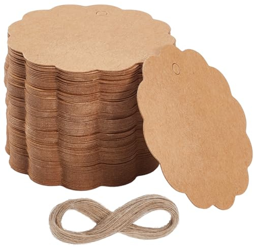 SOFPLATE 200 Stück Runde Papieranhänger Preisschilder Für Bastelmessen Mit 20 m Jutekordel Kraftpapier Flach Rund BurlyWood Preisnamen Blanko Etiketten Zum Verpacken Sammeln Beschriften Hochzeit Weihn
