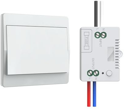 Thinkbee Wireless Light Switch Kit - Wall Kinetic Switch Self-powered No Battery No Wiring On/Off Cabless RF Remote Control for Your Fixtures up to 200m, AC 90~250V, Max 10A, Great for Garden Garage