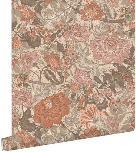 papier peint fleurs vintage terracotta 50 x 900 cm - ESTAhome