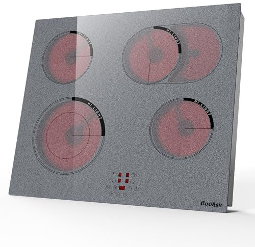 Cooksir Ceramic Hob 4 Zones, 60CM Built-in Electric Hob, with Oval and Dual Expandable Zone, Grey Granular Texture Ceramic Glass, Sensor Touch, Safety Lock, 99-Min Timer, Hard Wired, No Plug, 230V