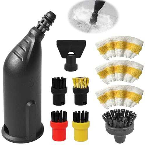10 Stück Dampfreiniger Zubehör Set für Kärcher SC1-SC5, Rundbürstenset für Kärcher Dmpfreiniger Zubehör,Gebogene Düse, Rundbürsten, Reinigungstuch-Bezug, Dampfreiniger Ersatzteile für Kärcher