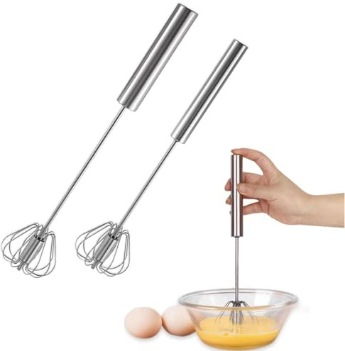 2 Pack Egg Whisk, Semi Automatic Whisk Blender | Stainless Steel Semi-Automatic Egg Whisk Beater 10in &12in Stainless Steel Mini Hand Whisk for Baking, Whisking, Stirring