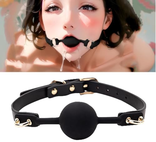 Juguetes sexuales para adultos Gag de bola - Gag de boca abierta respirable de silicona con correa ajustable, novedades sexuales, restricciones sexuales de juguetes sexuales BDSM (Black)