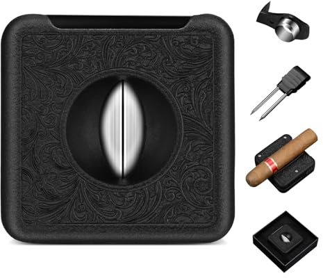 CLZOONG Cortador de puros 4 en 1 de acero inoxidable en V, cortador de puros de doble hoja con puros, soporte para puros, amplificador de arrastre, adecuado para puros de calibre 52, paquete de regalo