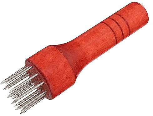 ULTECHNOVO 1pc Meat Tenderizer Needle Tool for Kitchen Stainless Steel Meat Pounding Device Red Wooden Handle for Tenderizing Steak Pork and Chicken