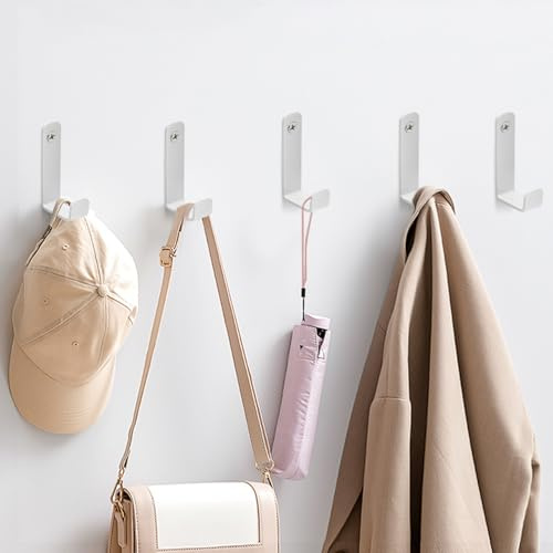 APOMOONS 5 PCS Perchero Pared Blanco con Tornillos de Fijación,Ganchos para Colgar Gancho Pareds Modernos Percha Pared para Chaquetas, Abrigos, Bufandas, Toallas