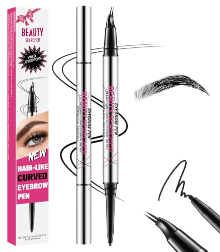 Gekrümmter Augenbrauenstift, 2-in-1-Brauenstift mit zwei Enden, 0,01 mm 2-Krallen-Mikrospitze und ultrafeine Spitze, für haarähnliche Augenbrauen, hält den ganzen Tag (#05 SCHWARZ)