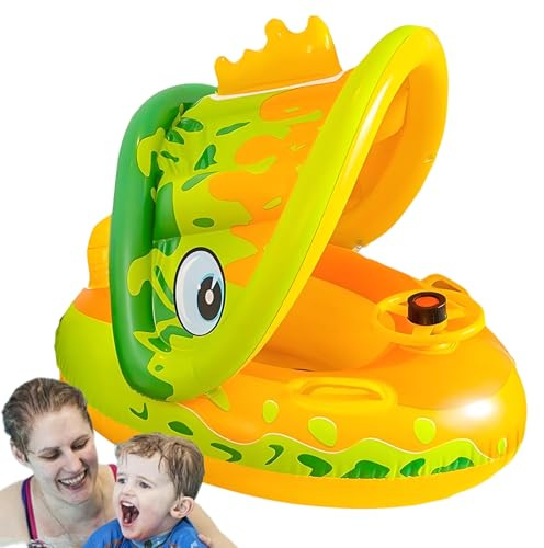 Rechory Kids Swim Pool Float,Toddler Pool Float with Canopy - Water Playing Boat-Shaped Inflatable Raft with Horn for 1-5 Years Old Summer Bathtub Beach