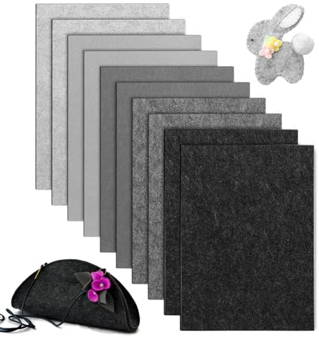 CIOXSOIO 10 Stück 20x30cm Bastelfilz 2mm, Filzstoff zum Basteln, Polyester Steifer Filz für DIY Aufbewahrungstasche Filzunterlage Patchwork Nähen Basteln Handwerken Dekoration, Filz Graue Serie