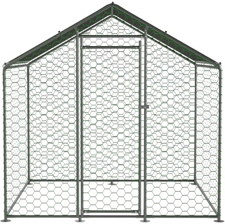 LLGWGL Mobiler Hühnerstall Winterfest Hühnerhaus - Metall Wasserdichter Chicken Coop Außenstall mit Sicherheitsschloss PE-Dach Auslauf für Hühner Kaninchen Kleintiere Bis 10 Tiere,Silber (2x2x2m)