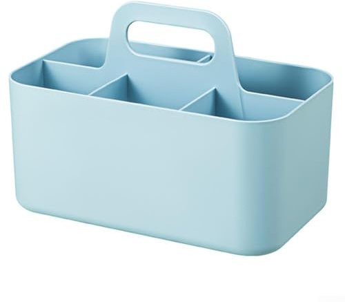 Contenitori impilabili portatili con divisorio rimovibile, organizer multiuso per casa e ufficio, 25 x 15,5 x 11 cm, cestino da scrivania in plastica con manico, bianco/blu/rosa/giallo (blu)