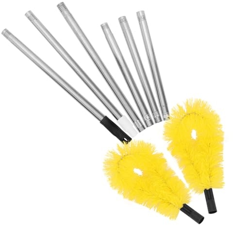 LIFKOME Kit de Nettoyage de Gouttières Manche Télescopique Ajustable, Brosse Jaune Résistante à Six Sections, Outil Multi-angle pour Entretien Toiture et Gouttières, Accessoire