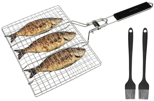 Rosenstein & Söhne Fisch Grillhalter: Faltbarer Edelstahl-Fischbräter, Grillkorb für Fisch und Gemüse (Fischgrillgitter, Grillkorb für Fleisch, Grill)