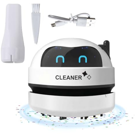 Homirty Mini Aspirateur de Table, USB Rechargeable Aspirateur de Bureau Poussière, Portable Mini Aspirateurs de Bureau sans Fil pour Ramasse Miette pour Table Bureaus Coussin Voiture Clavier (Blanc)