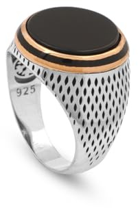 Jewellery Pit - Onyx-Ring Siegelring Ring für den kleinen Finger, osmanischer Vintage-Ring aus 925er-Sterlingsilber, Verlobungsring, Verlobungsring, Edelsteinring, Geschenk für Ehemann, handgefertigt