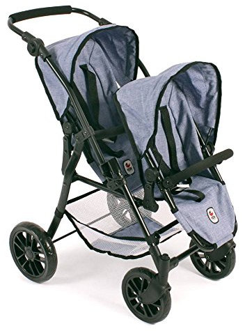 Bayer Chic 2000 691 50 - Tandem-Buggy Twinny, Zwillingspuppenwagen für Puppen bis ca. 50 cm, Jeans Blue