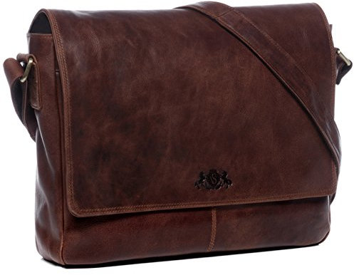 SID & VAIN große Laptoptasche Messenger Bag echt Leder - 15 Zoll Laptop Business-Tasche Spencer - Umhängetasche mit extra Laptop-Hülle - Ledertasche Herren Damen braun handgefertigt