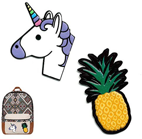 2Stk. Textilsticker PU Ledersticker Einhorn Ananas Patches für Handtasche, Rucksack, Jacke, Smartphone UVM. DIY by Primaneo