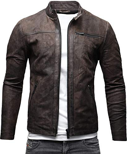 Crone Epic Herren Lederjacke Cleane Basic Leder Jacke in vielen Varianten und Farben (DE/NL/SE/PL, Alphanumerisch, M, Regular, Regular, Elephant (Nubukleder))