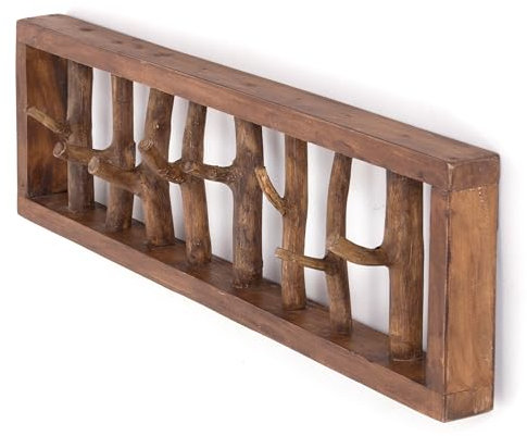 DESIGN DELIGHTS RUSTIKALE WANDGARDEROBE TREIBHOLZ UNIKAT | 80x22x12 cm (BxHxT), Recyclingholz, Shabby Chic | Kleiderhaken aus Ästen | Farbe: 01 natur-vintage