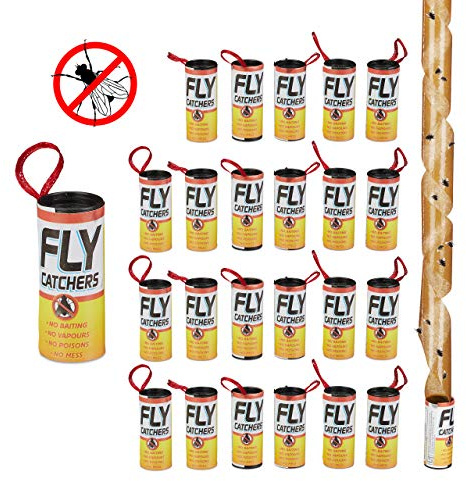 Relaxdays Fliegenfänger Leimrollen, 24er Set, giftfrei, umweltfreundlich, Klebefallen zum Aufhängen, Innenbereich, Braun