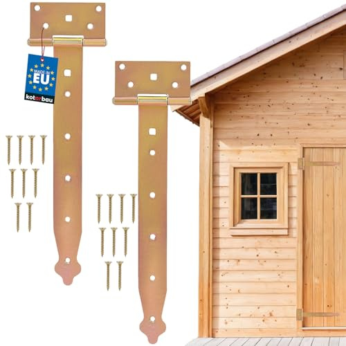 KOTARBAU Lot de 2 charnières en croix 300 mm - Charnière de porte - Charnière de portail - Ferrure de construction - Piège à portail de jardin galvanisé doré