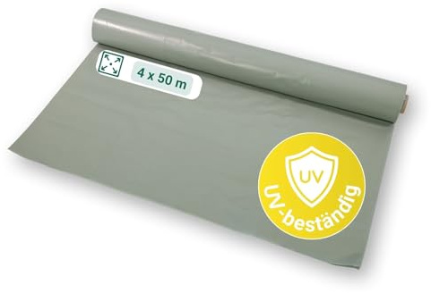 dm-folien gmbh Baufolie 4 x 50 m auf Rolle I Opake & reißfeste Allzweckplane aus Polyethylen I Wasserfeste Schutzfolie für Abdeckungen im Innen- & Außenbereich I Stärke 150 My