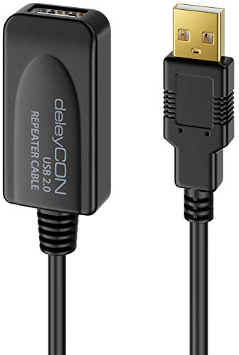 deleyCON 5m Aktiv USB 2.0-Kabel Aktiv Förlängning med Signalförstärkare USB2.0 Repeaterkabel Förlängningskabel PC Dator Skrivare Skanner