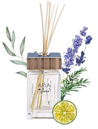 QC Terme Aria Milano, Profumatore per Ambiente in Vetro a Bastoncini 500 ml, Fragranza Rilassante con Note alla Lavanda, Made in Italy