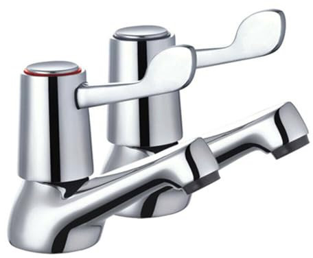 2Pcs Bathroom Taps Lever - 1/2 Basin Taps Bathtub Set with Metal Knobs Pillar Polished Chrome Plated - Traditional Design Twin Pair Hot Cold Water Mixer Sink with Ceramic Disc for Bathroom, Kitchen