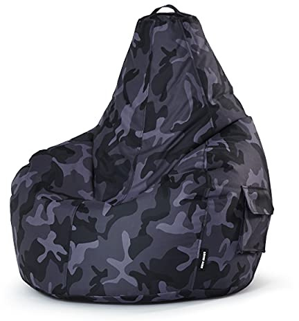 Green Bean© Pouf avec Dossier 80x70x90cm - Gaming Chair avec Remplissage 230L Doux Moelleux Lavable - Bean Bag Coussin de Sol Lounge Chair Fauteuil Relax Gamer Siège de Gaming Camouflage Noir