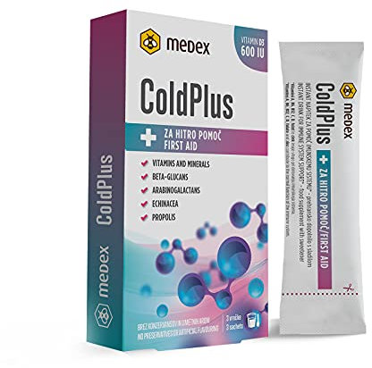 Medex Cold Plus, Pulver für ein Instant-Heißgetränk, schneller Booster für das Immunsystem, patentierte natürliche Zutaten, Vitamine, Mineralien, 3 Tage Anwendung, Beutel 3 x 10 g